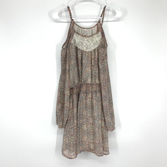 Xhilaration Dresses & Skirts - Xhilaration Dress Blush Pink Blue Printed Cold Shoulder Boho